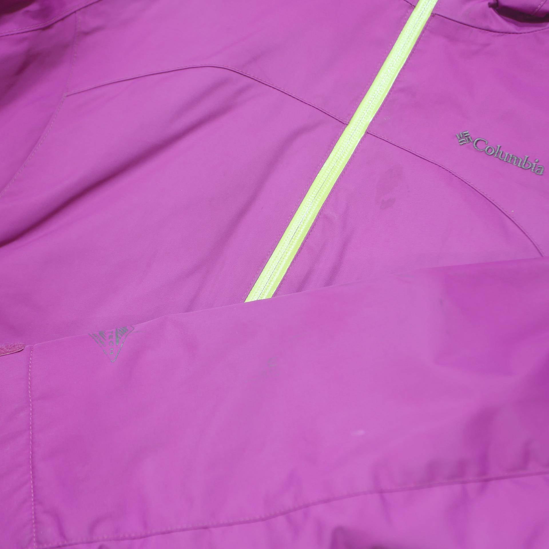 COLUMBIA Womens Purple & Yellow Outdoor Jacket M Polyester Zip Hooded Casual