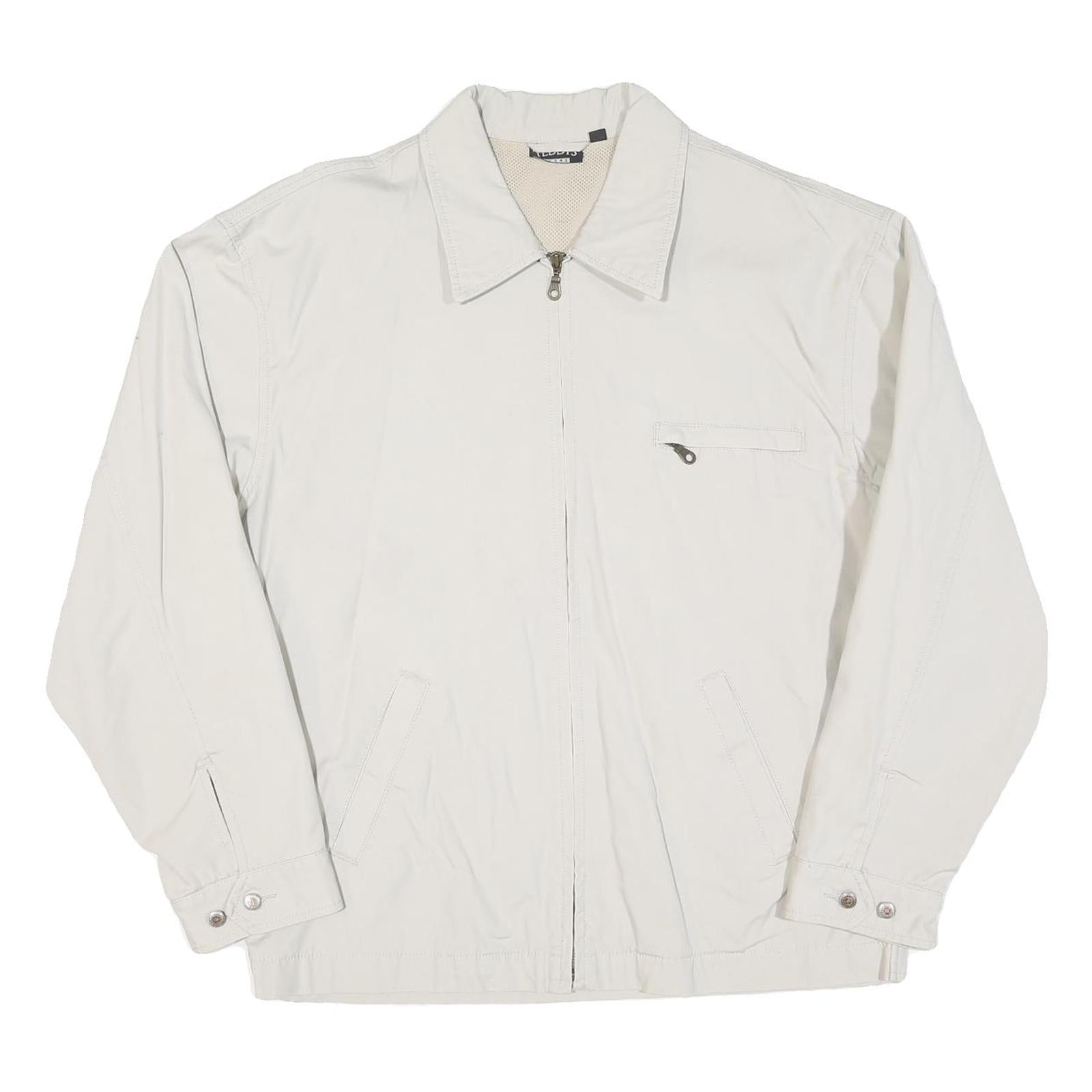 TEDDY'S Mens White Jacket L Polyester Blend Plain Zip Casual Outerwear