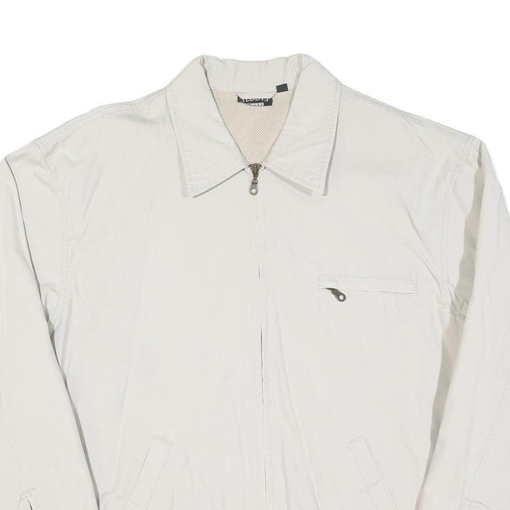 TEDDY'S Mens White Jacket L Polyester Blend Plain Zip Casual Outerwear