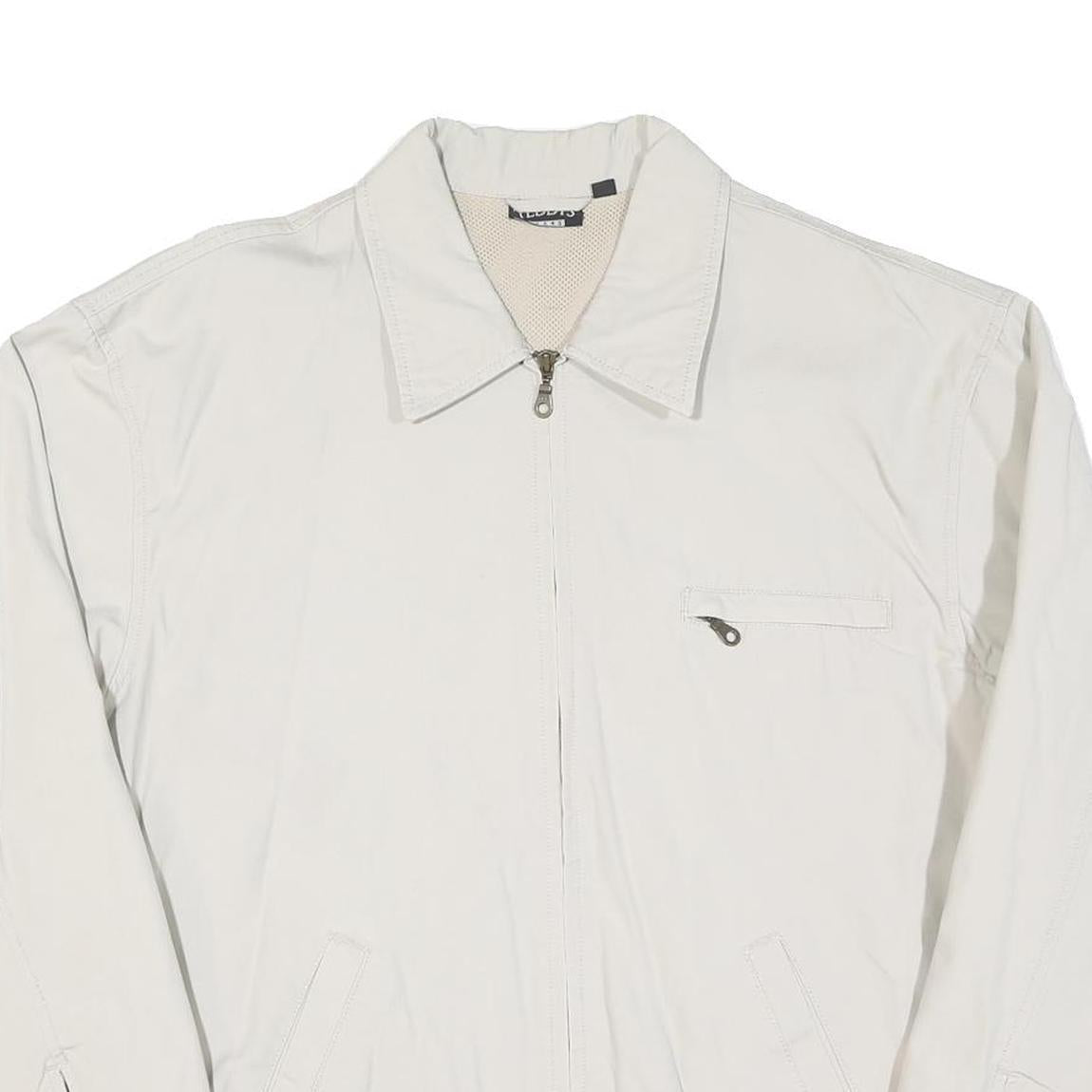 TEDDY'S Mens White Jacket L Polyester Blend Plain Zip Casual Outerwear