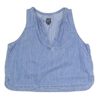 GAP Womens Blue Sleeveless V-Neck Cotton Blend Top L Casual Summer Shirt