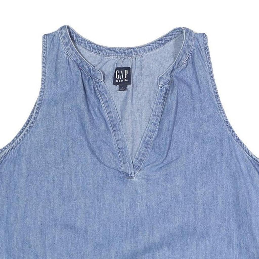 GAP Womens Blue Sleeveless V-Neck Cotton Blend Top L Casual Summer Shirt