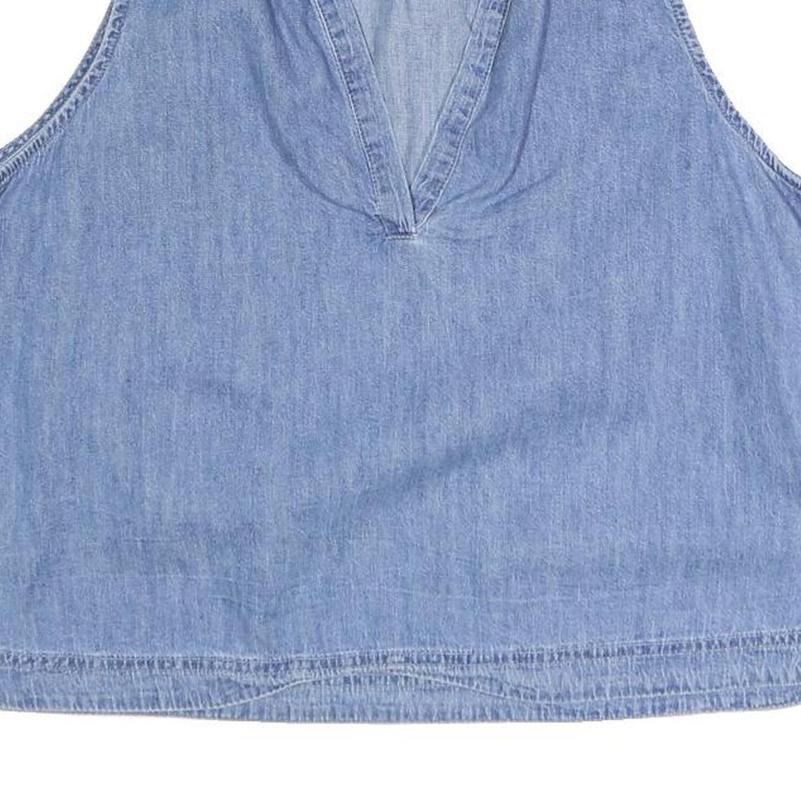 GAP Womens Blue Sleeveless V-Neck Cotton Blend Top L Casual Summer Shirt