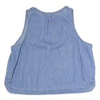 GAP Womens Blue Sleeveless V-Neck Cotton Blend Top L Casual Summer Shirt