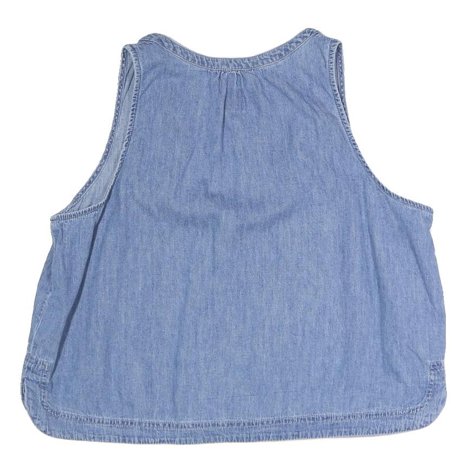 GAP Womens Blue Sleeveless V-Neck Cotton Blend Top L Casual Summer Shirt