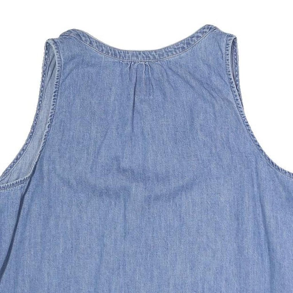 GAP Womens Blue Sleeveless V-Neck Cotton Blend Top L Casual Summer Shirt
