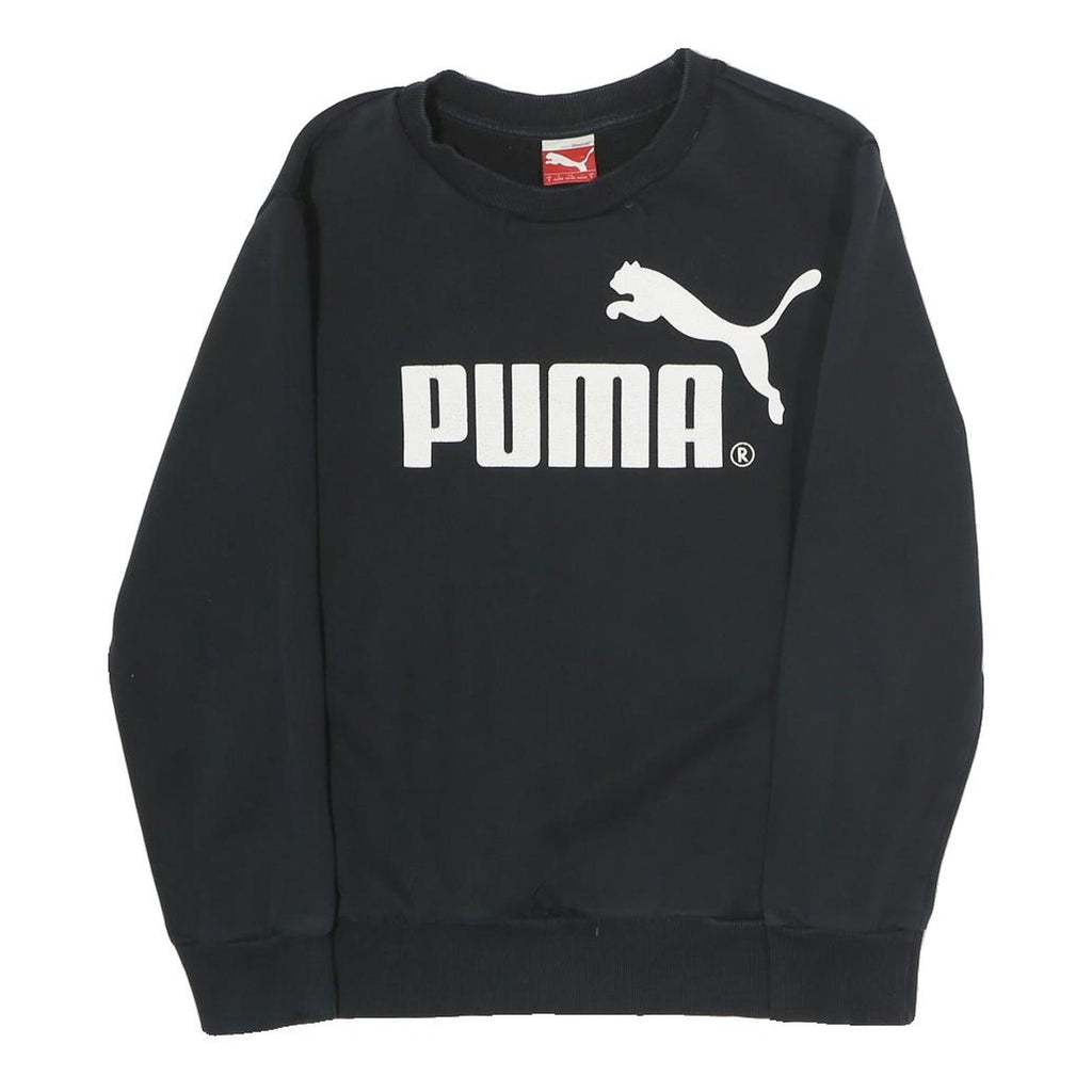 PUMA Womens Black Cotton Blend Sweatshirt Crew Neck S Logo Print Casual