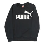PUMA Womens Black Cotton Blend Sweatshirt Crew Neck S Logo Print Casual