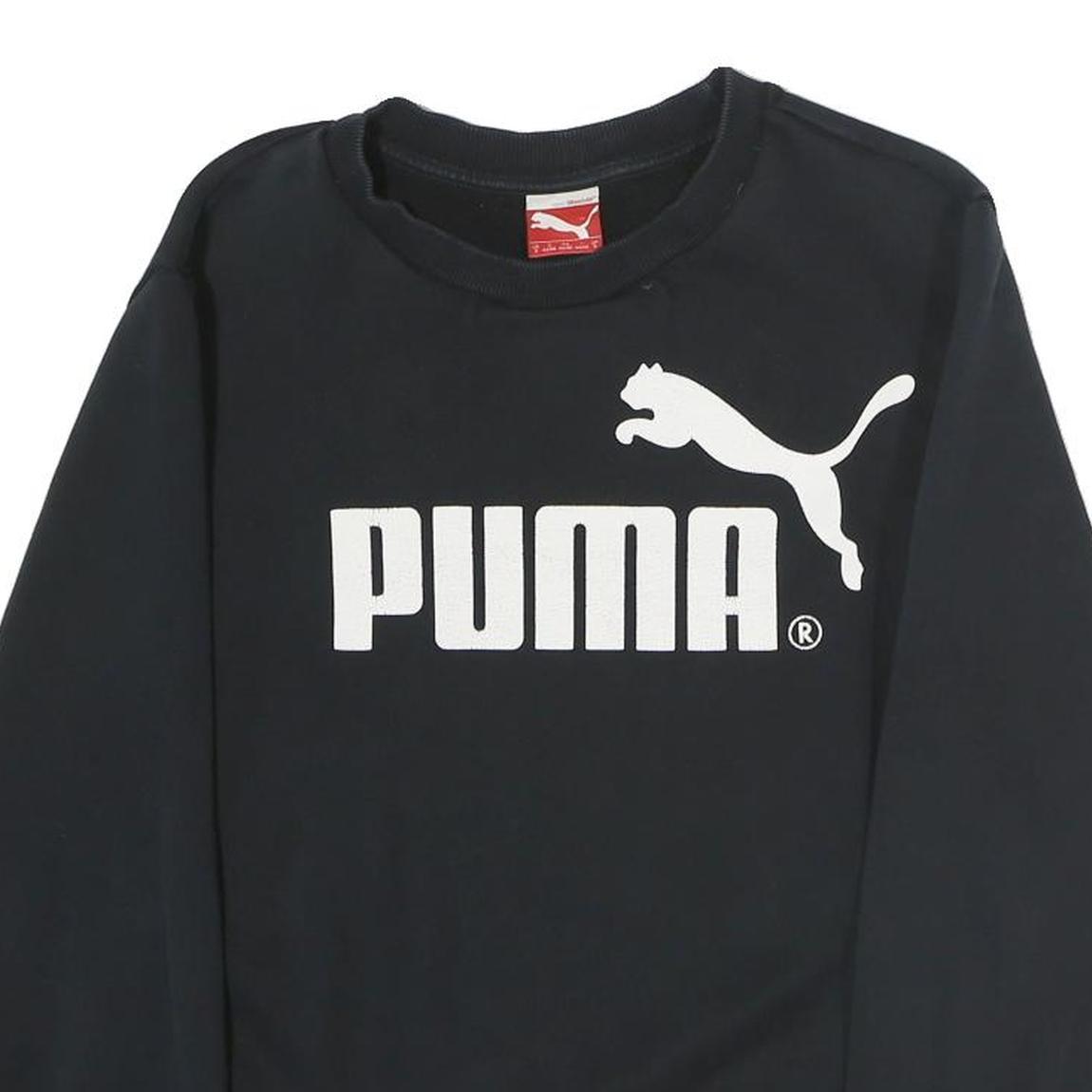 PUMA Womens Black Cotton Blend Sweatshirt Crew Neck S Logo Print Casual