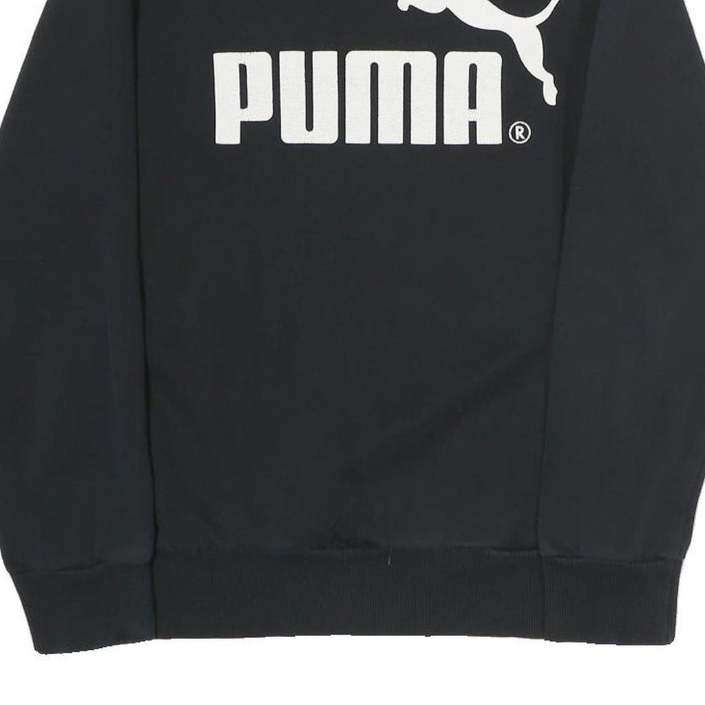 PUMA Womens Black Cotton Blend Sweatshirt Crew Neck S Logo Print Casual