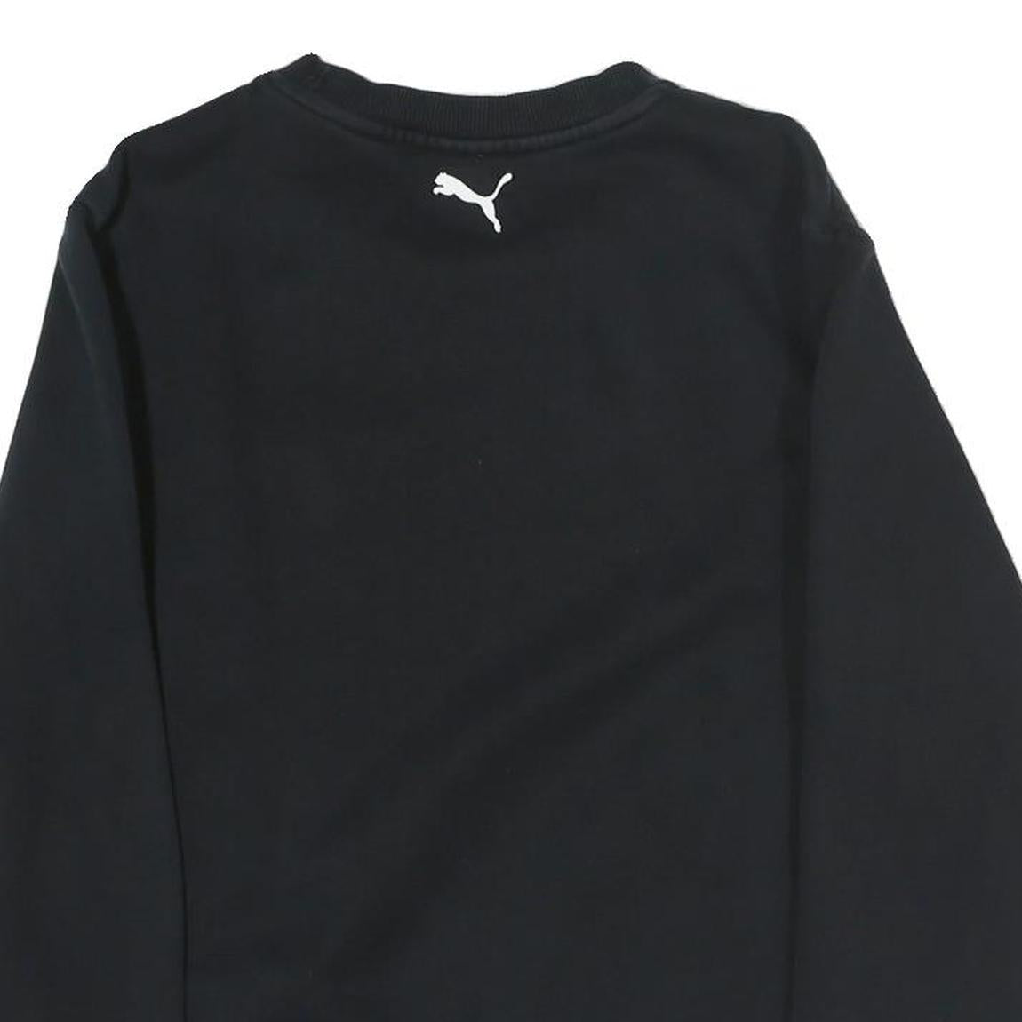 PUMA Womens Black Cotton Blend Sweatshirt Crew Neck S Logo Print Casual