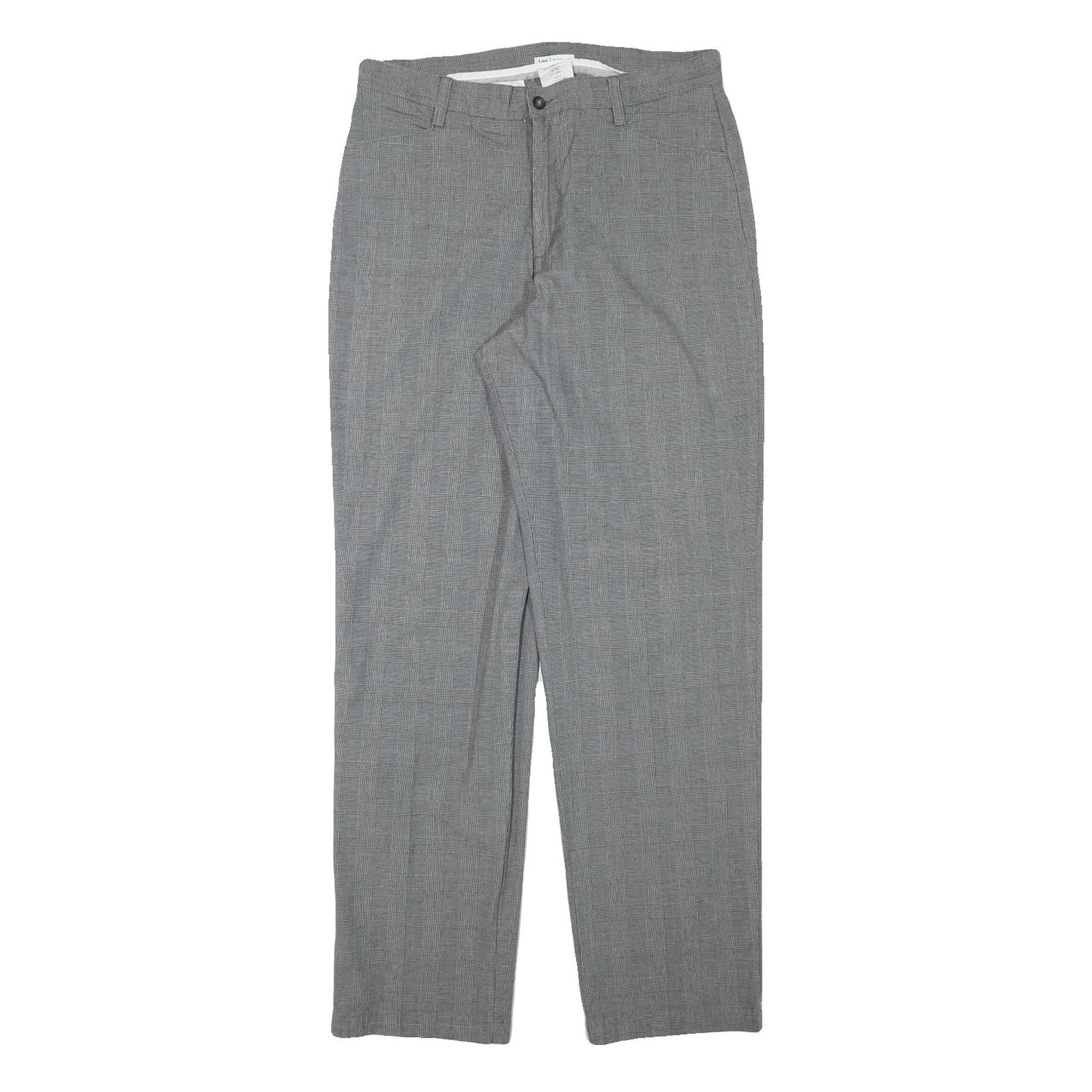 LEE Mens Grey Cotton Blend Regular Straight Trousers W32 L32 Classic Zip Closure