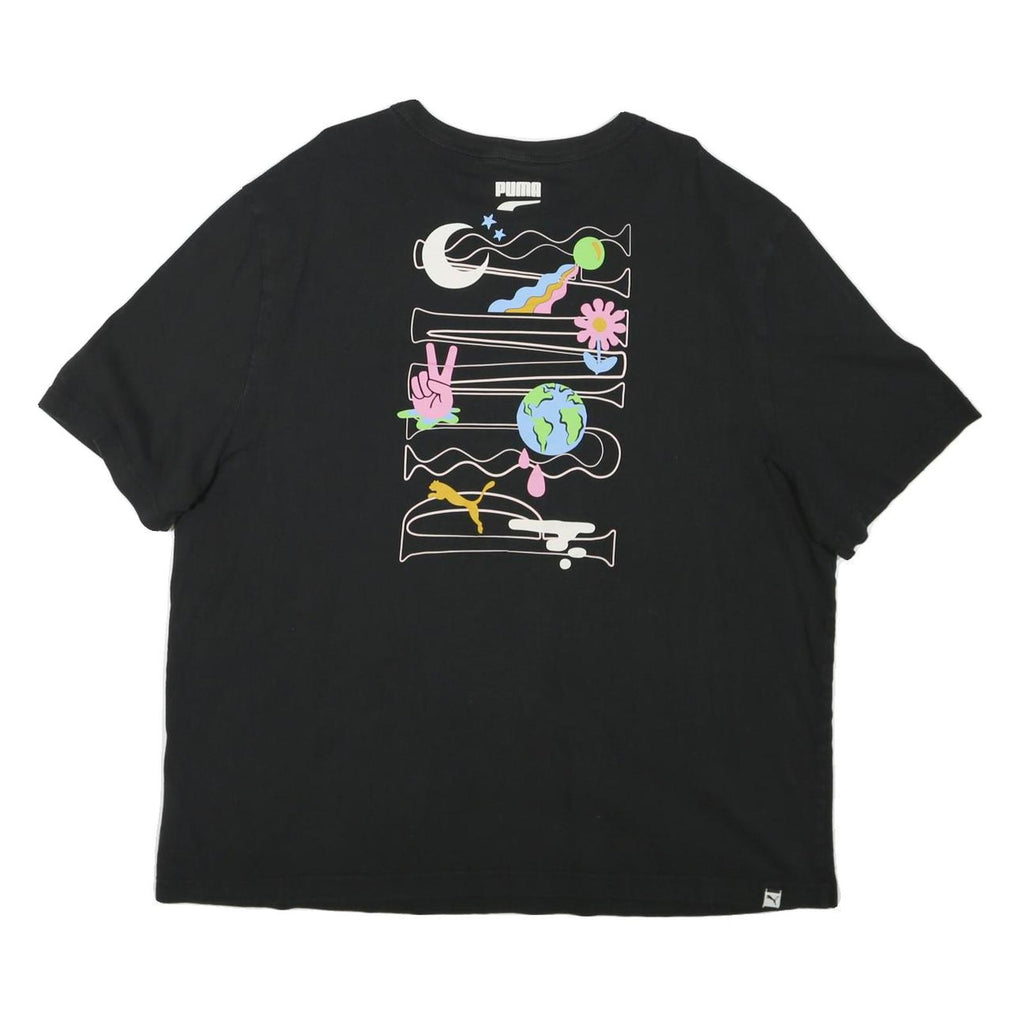 PUMA Womens Black Graphic T-Shirt 2XL Short Sleeve Round Neck Cotton Blend