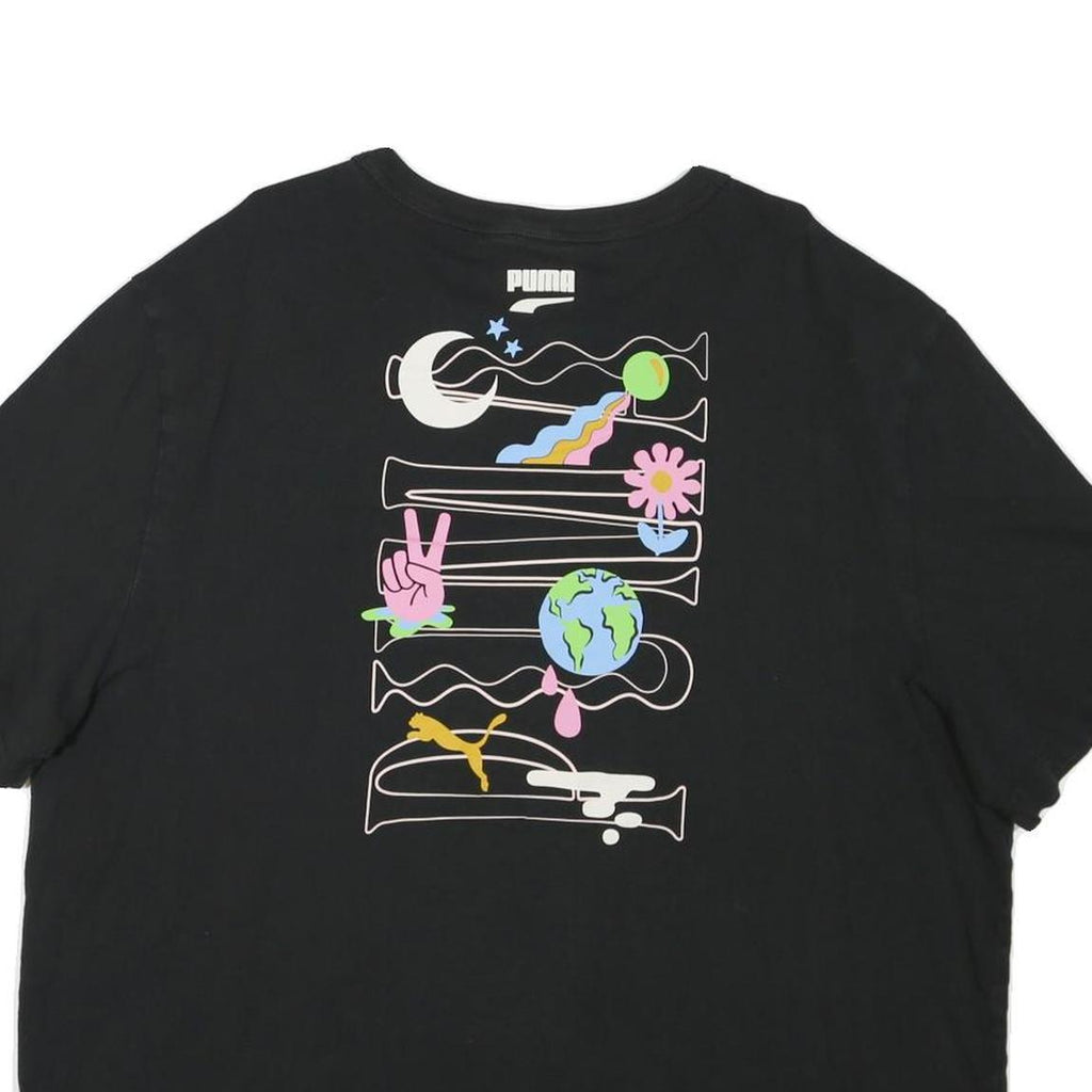 PUMA Womens Black Graphic T-Shirt 2XL Short Sleeve Round Neck Cotton Blend