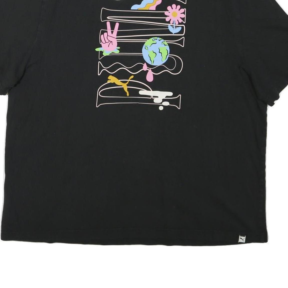 PUMA Womens Black Graphic T-Shirt 2XL Short Sleeve Round Neck Cotton Blend