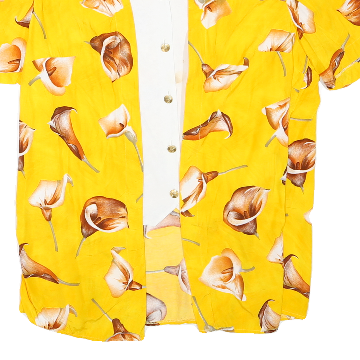 LIFE STYLE Womens Yellow & Brown Printed Vintage Button Shirt Short Sleeve L