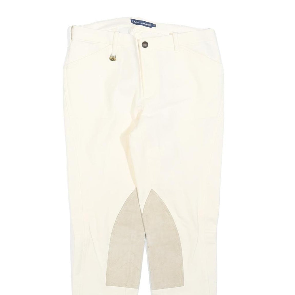 RALPH LAUREN Womens Cotton Blend White Slim Straight Trousers W28 L28 Zip
