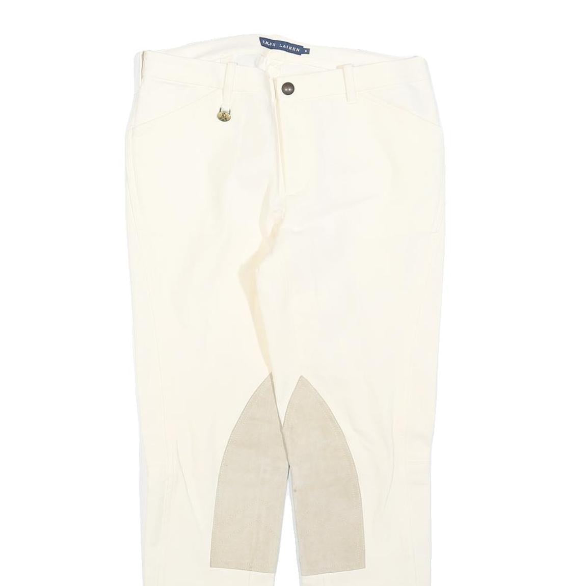 RALPH LAUREN Womens Cotton Blend White Slim Straight Trousers W28 L28 Zip