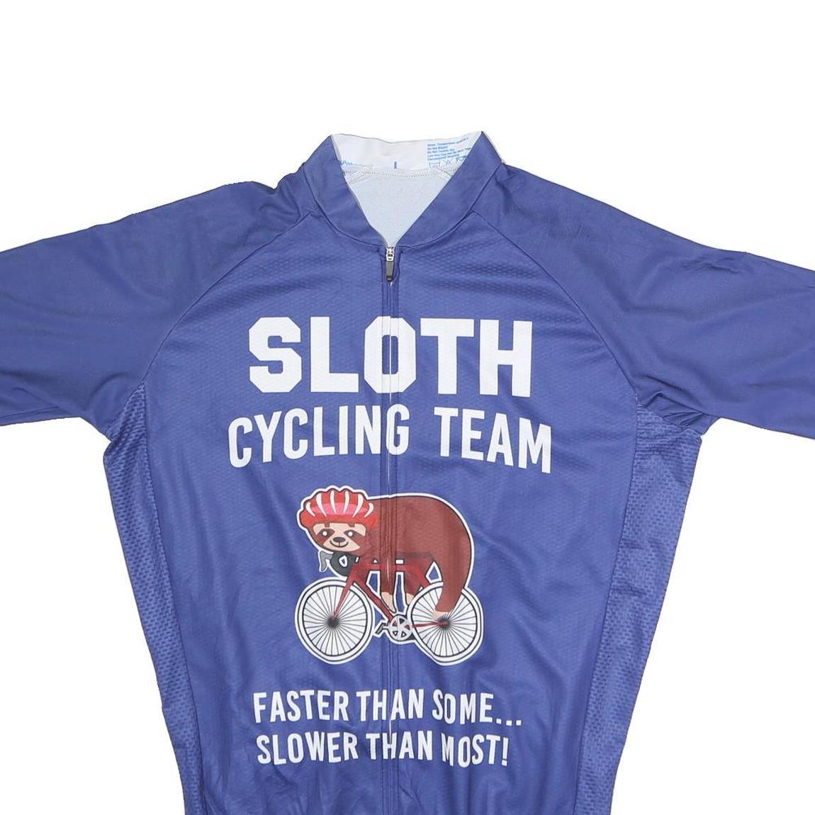 Mens Blue Sloth Cycling Team Zip Front Short Sleeve Jersey L Casual Sportswear