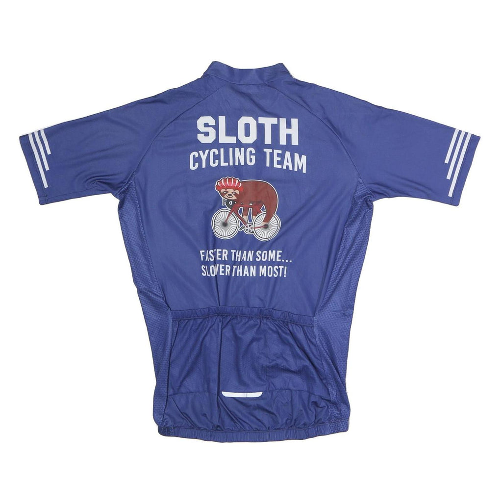 Mens Blue Sloth Cycling Team Zip Front Short Sleeve Jersey L Casual Sportswear