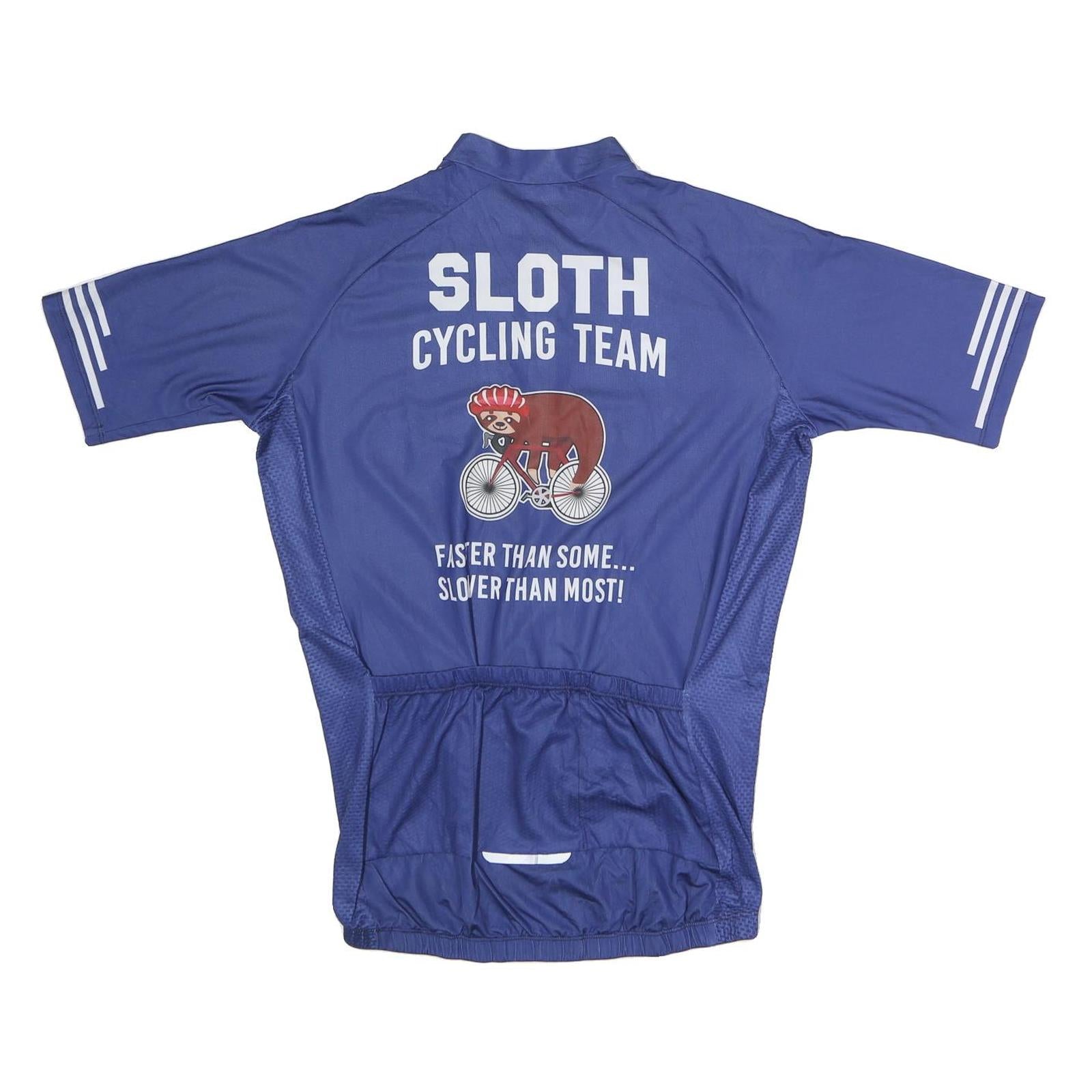 Mens Blue Sloth Cycling Team Zip Front Short Sleeve Jersey L Casual Sportswear