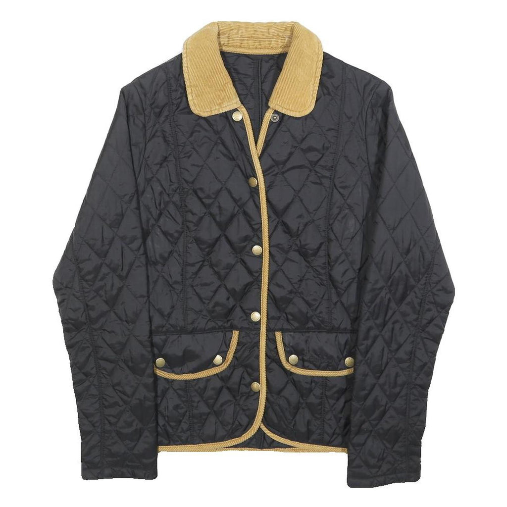 BARBOUR Womens Black Quilted Jacket UK 8 Polyester Button Closure Cord Collar