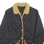 BARBOUR Womens Black Quilted Jacket UK 8 Polyester Button Closure Cord Collar