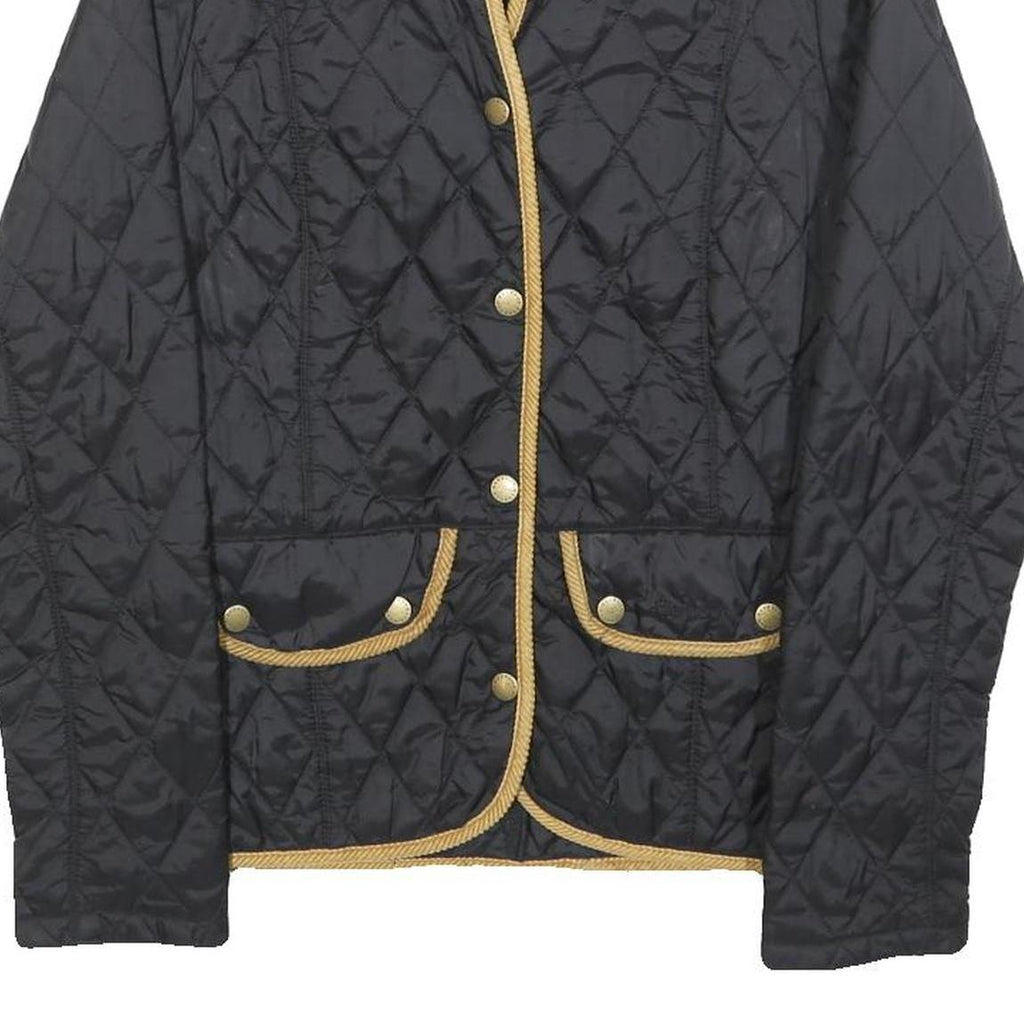 BARBOUR Womens Black Quilted Jacket UK 8 Polyester Button Closure Cord Collar