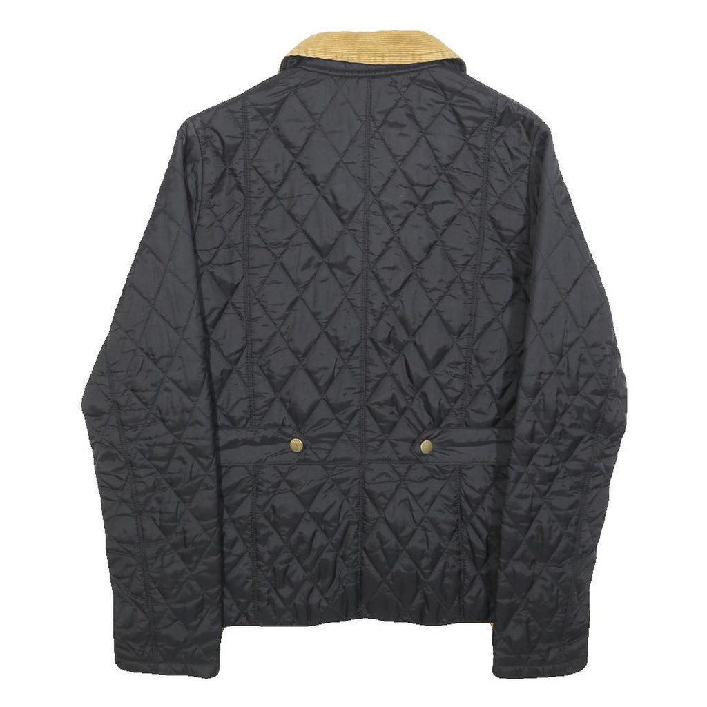 BARBOUR Womens Black Quilted Jacket UK 8 Polyester Button Closure Cord Collar