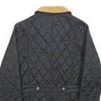 BARBOUR Womens Black Quilted Jacket UK 8 Polyester Button Closure Cord Collar