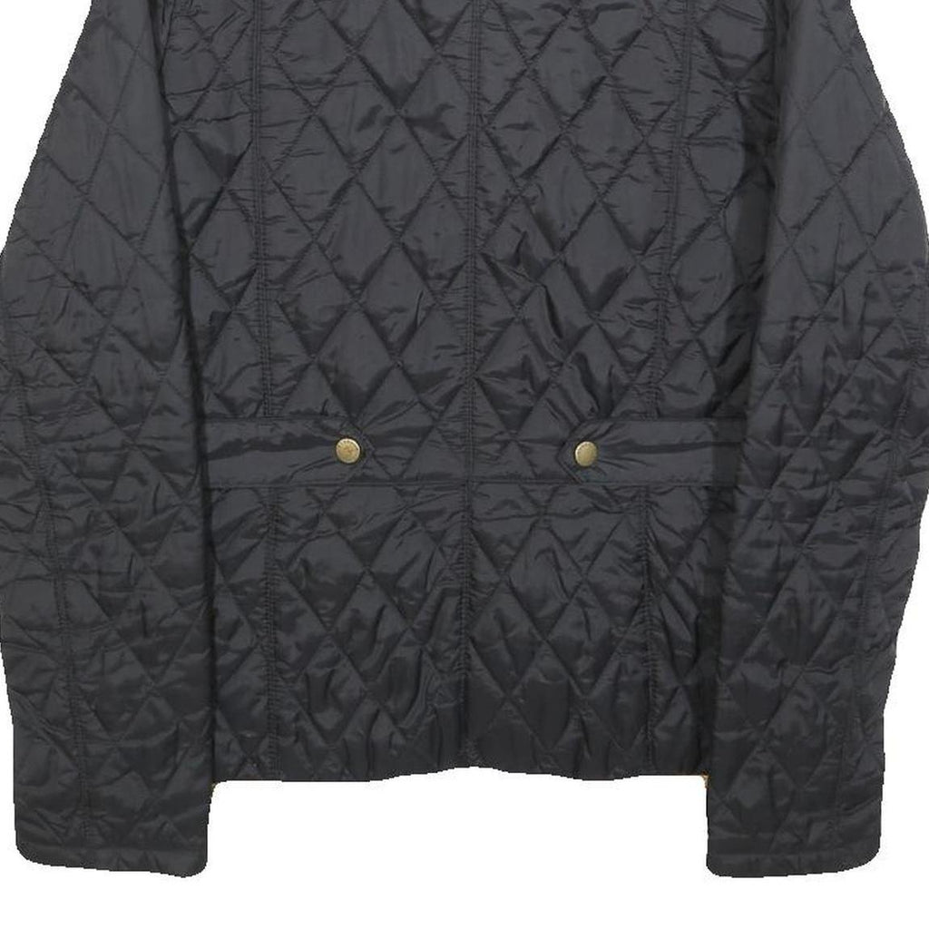 BARBOUR Womens Black Quilted Jacket UK 8 Polyester Button Closure Cord Collar