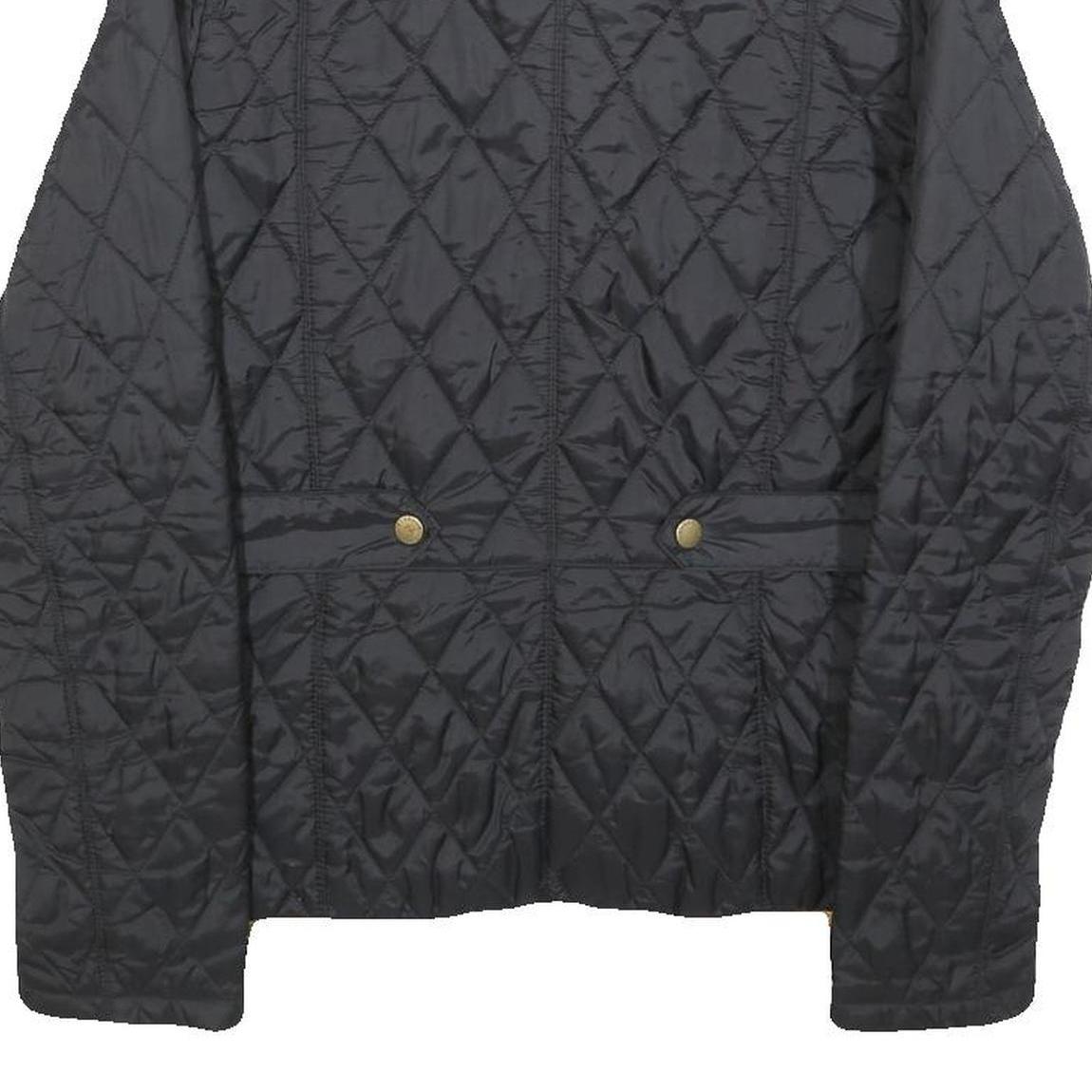 BARBOUR Womens Black Quilted Jacket UK 8 Polyester Button Closure Cord Collar