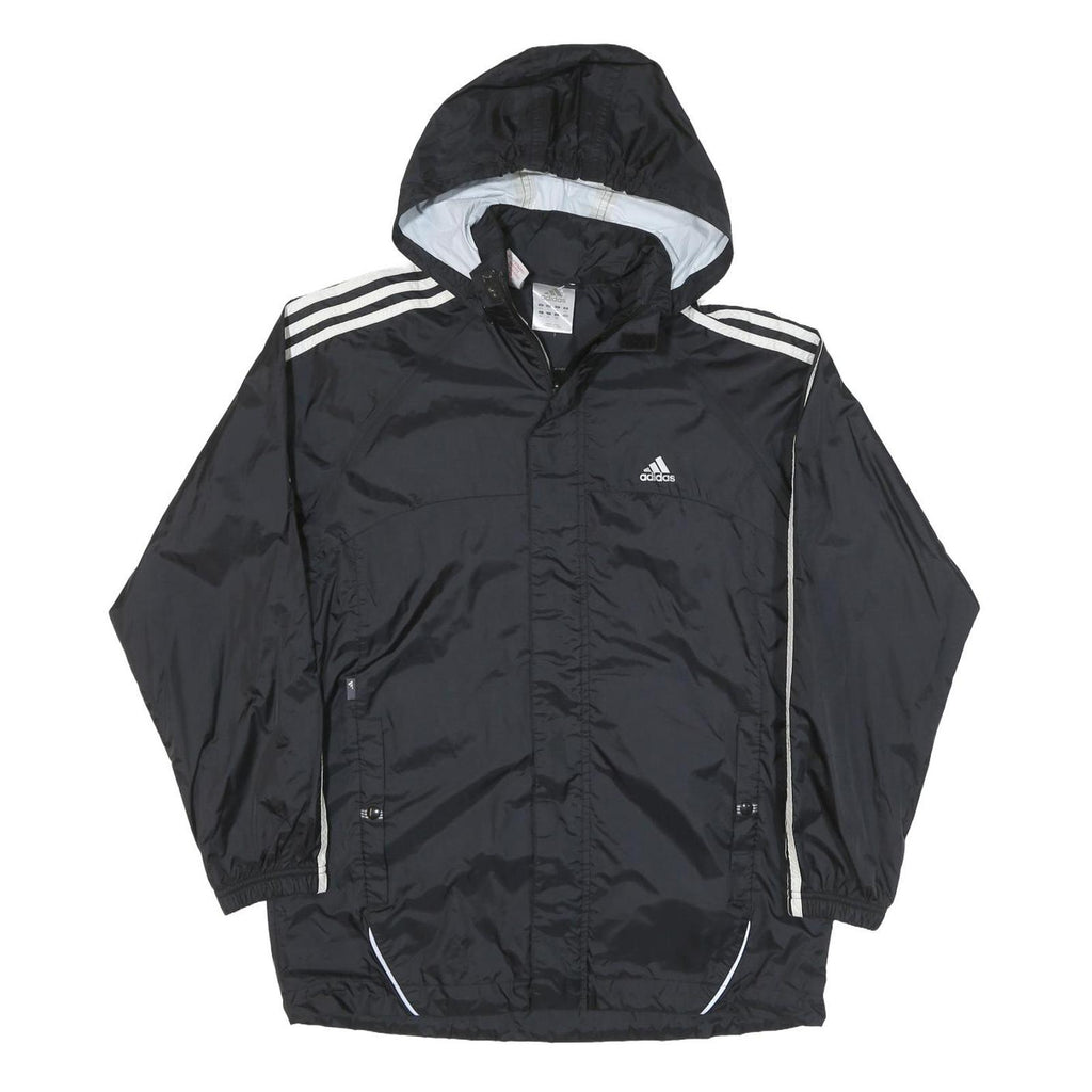 ADIDAS Mens Black White Hooded Zip Jacket L Polyester Blend Track Sports