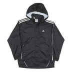 ADIDAS Mens Black White Hooded Zip Jacket L Polyester Blend Track Sports