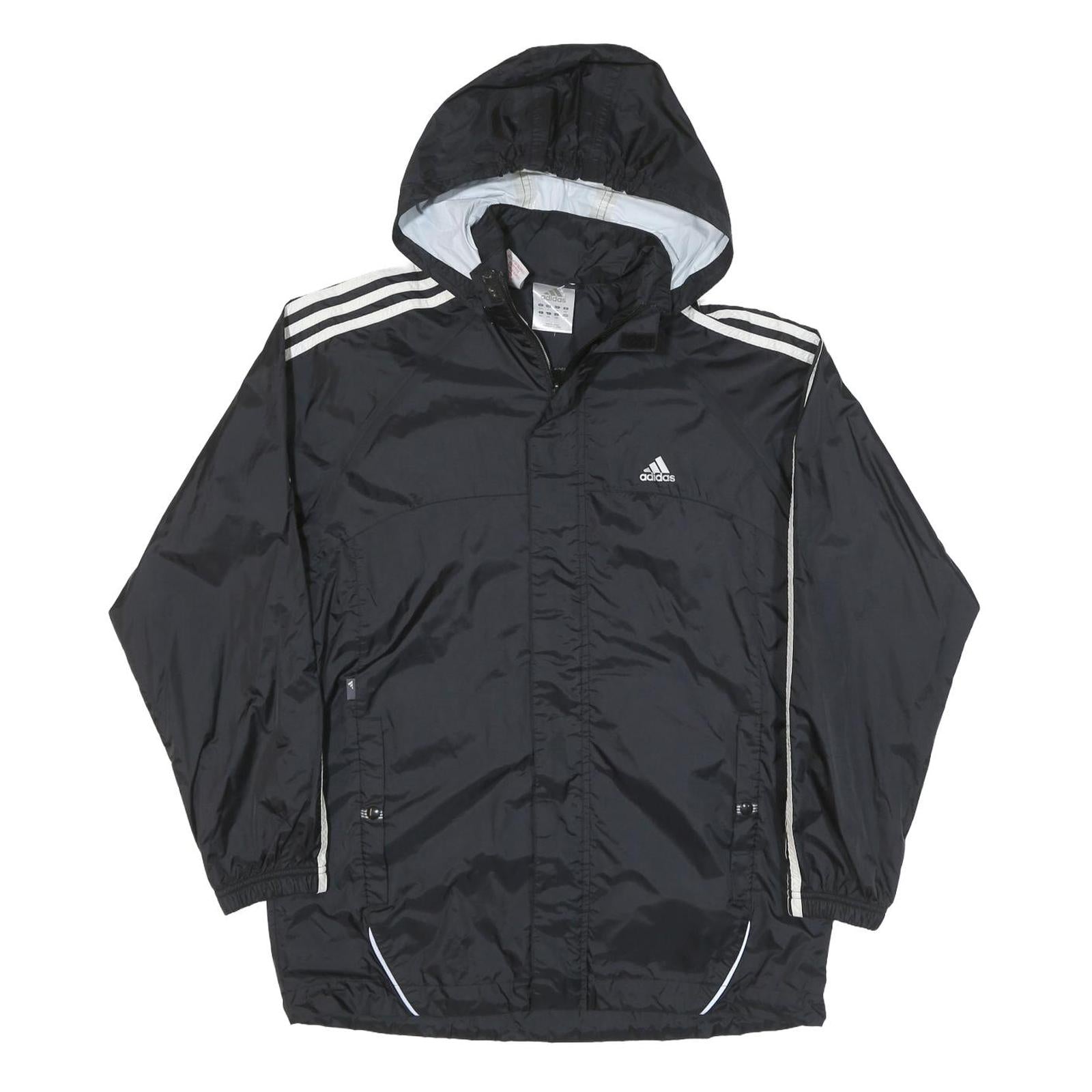 ADIDAS Mens Black White Hooded Zip Jacket L Polyester Blend Track Sports