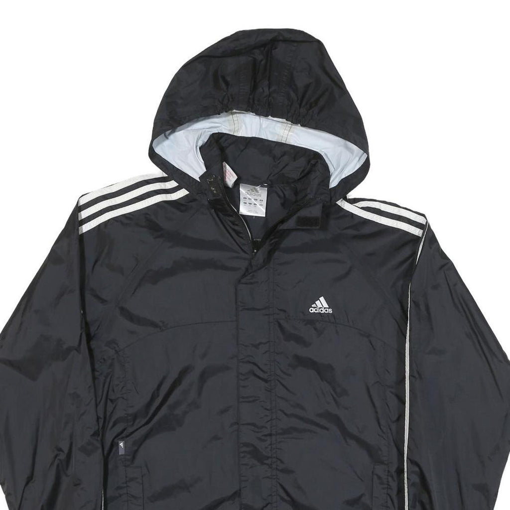 ADIDAS Mens Black White Hooded Zip Jacket L Polyester Blend Track Sports