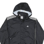 ADIDAS Mens Black White Hooded Zip Jacket L Polyester Blend Track Sports