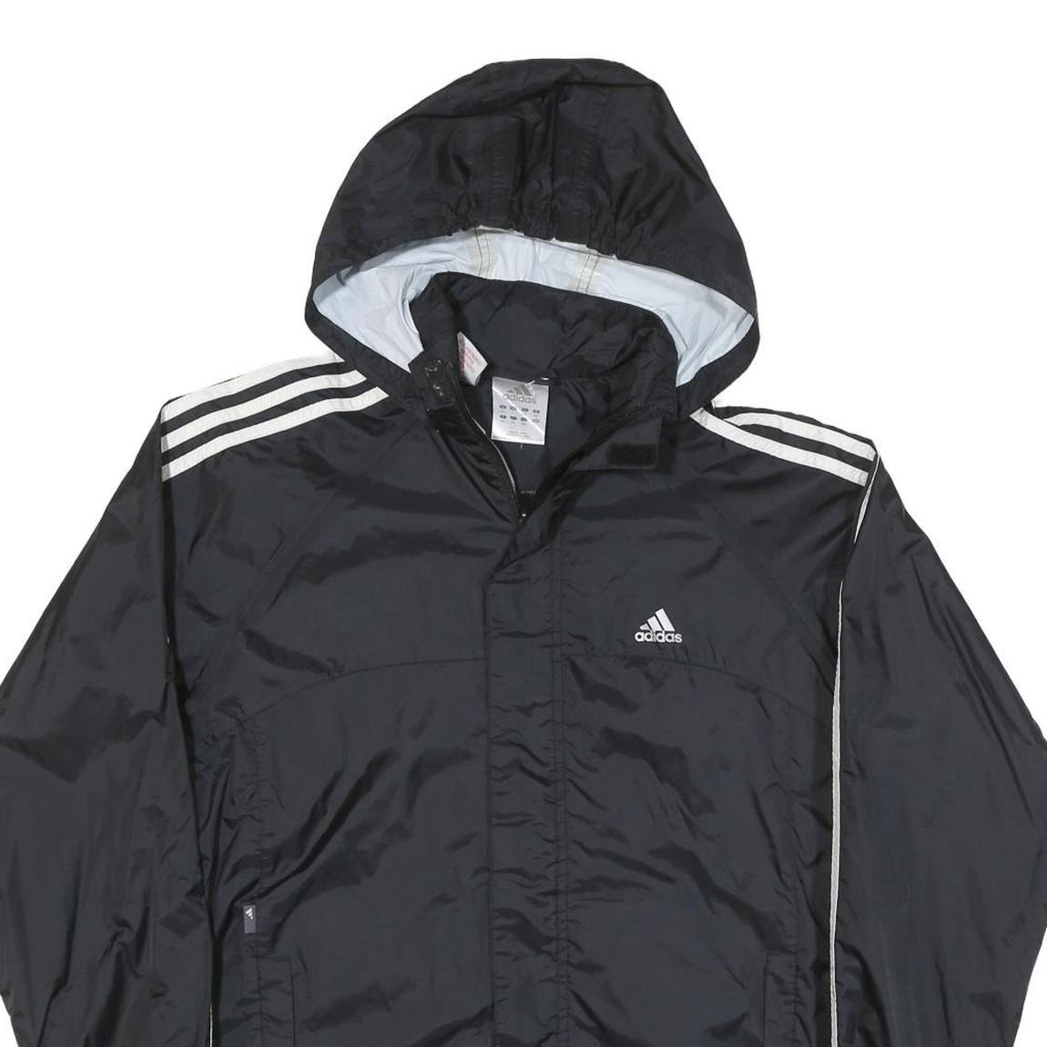 ADIDAS Mens Black White Hooded Zip Jacket L Polyester Blend Track Sports