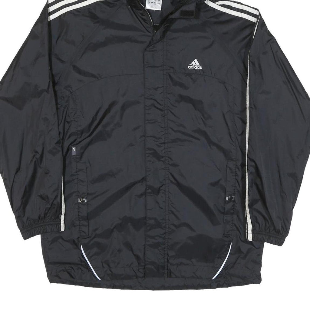 ADIDAS Mens Black White Hooded Zip Jacket L Polyester Blend Track Sports