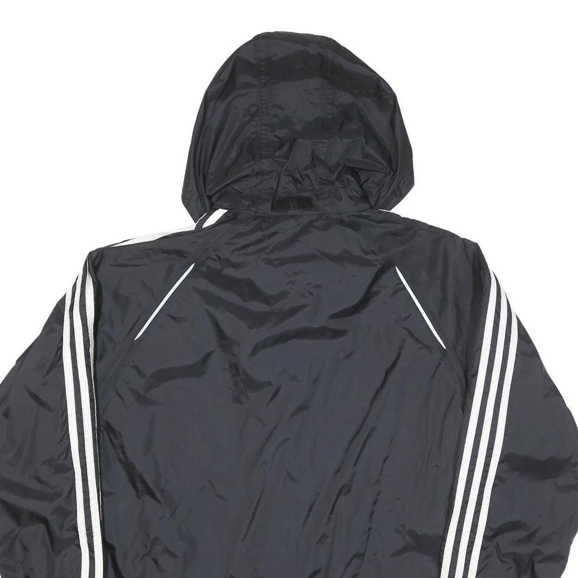 ADIDAS Mens Black White Hooded Zip Jacket L Polyester Blend Track Sports