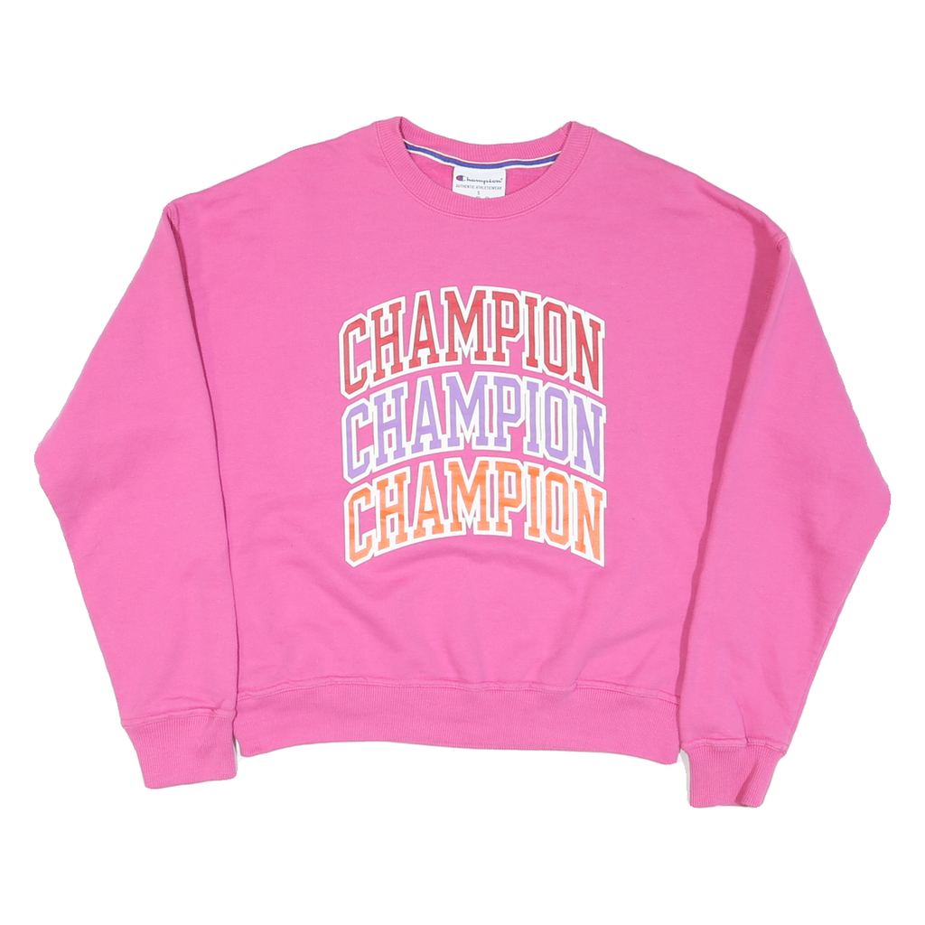CHAMPION Womens Pink Crew Neck S Cotton Blend Sweatshirt Casual Pullover