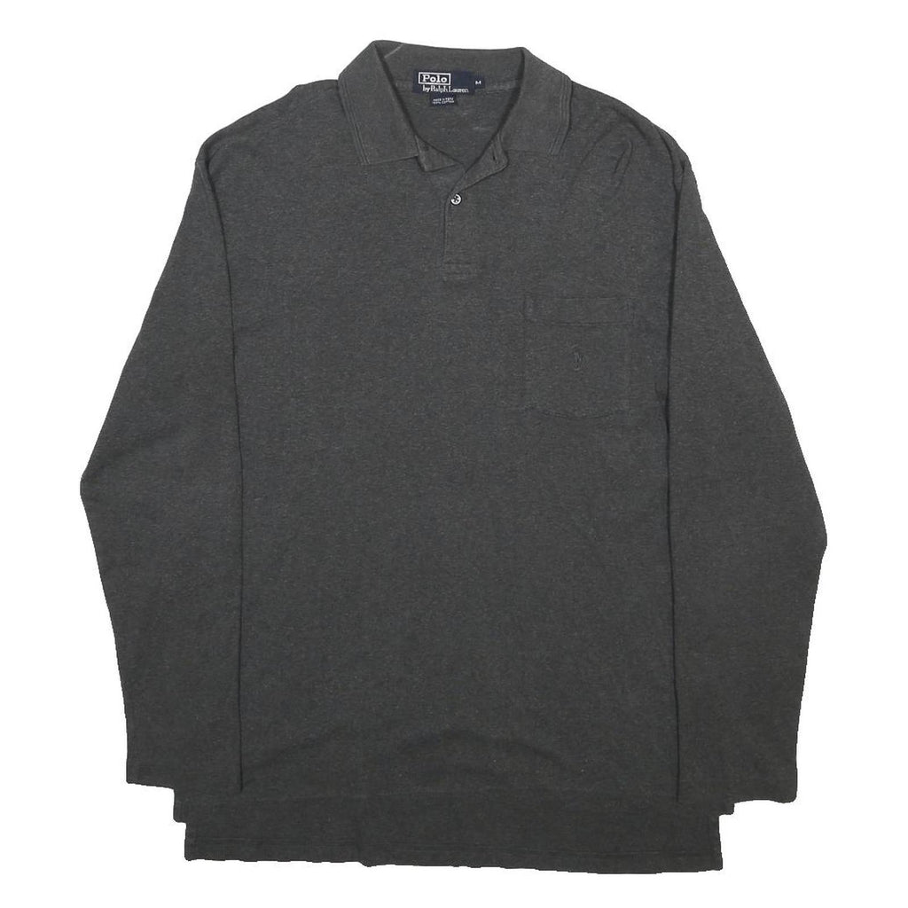 POLO RALPH LAUREN Mens Grey Long Sleeve Plain M Cotton Polo Shirt Classic Fit