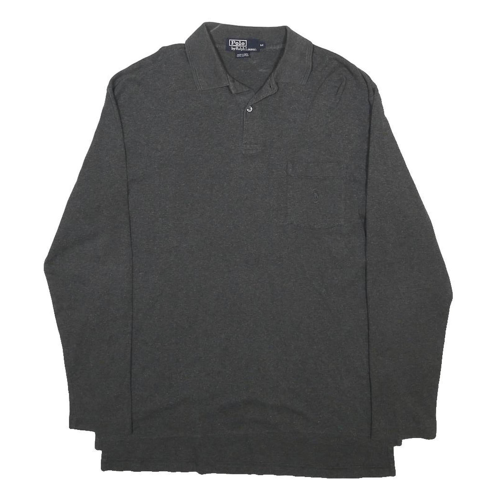 POLO RALPH LAUREN Mens Grey Long Sleeve Plain M Cotton Polo Shirt Classic Fit