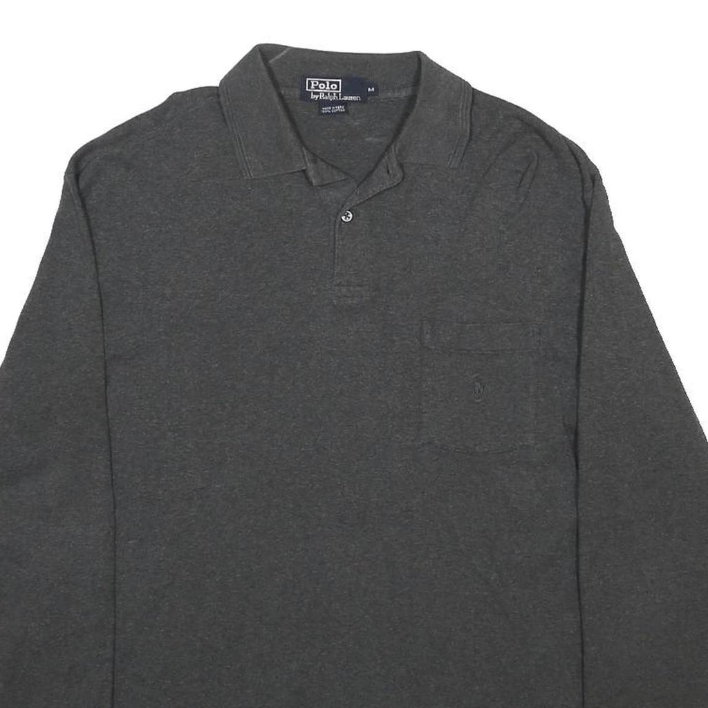 POLO RALPH LAUREN Mens Grey Long Sleeve Plain M Cotton Polo Shirt Classic Fit