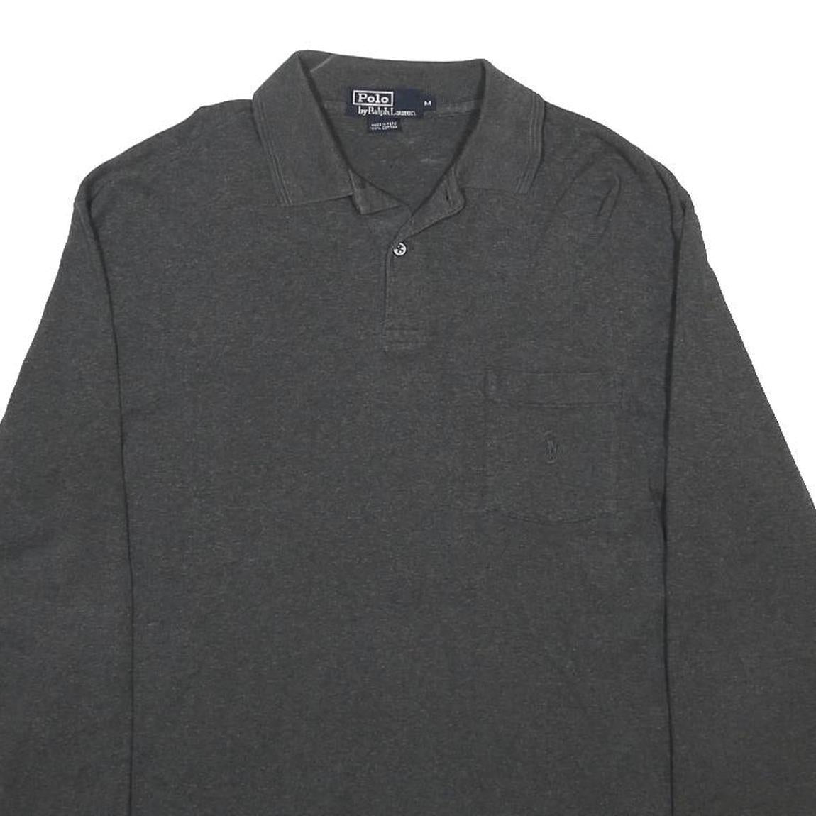 POLO RALPH LAUREN Mens Grey Long Sleeve Plain M Cotton Polo Shirt Classic Fit