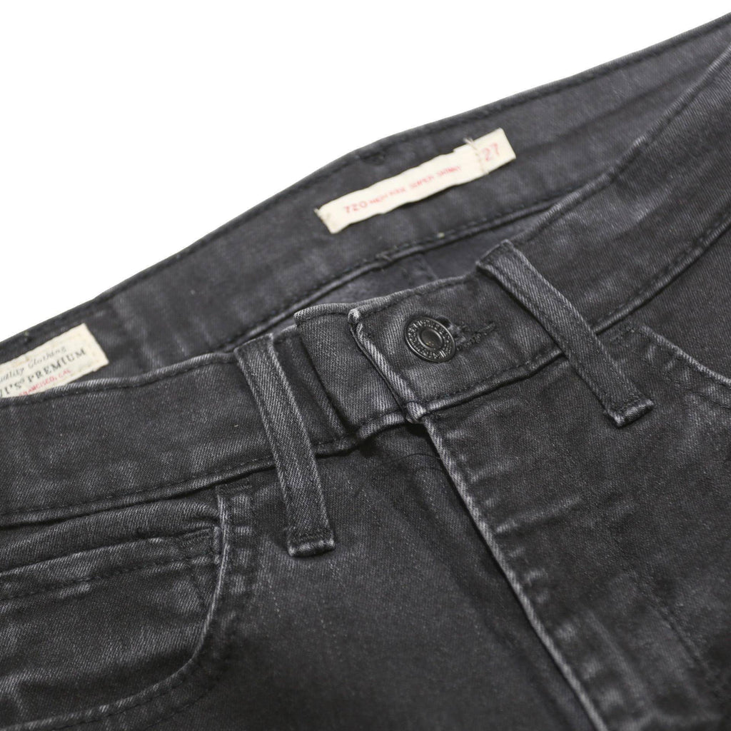 LEVI'S 720 Big E Womens Slim Black Denim Jeans W27 L32 Zip Casual Stretch Fit