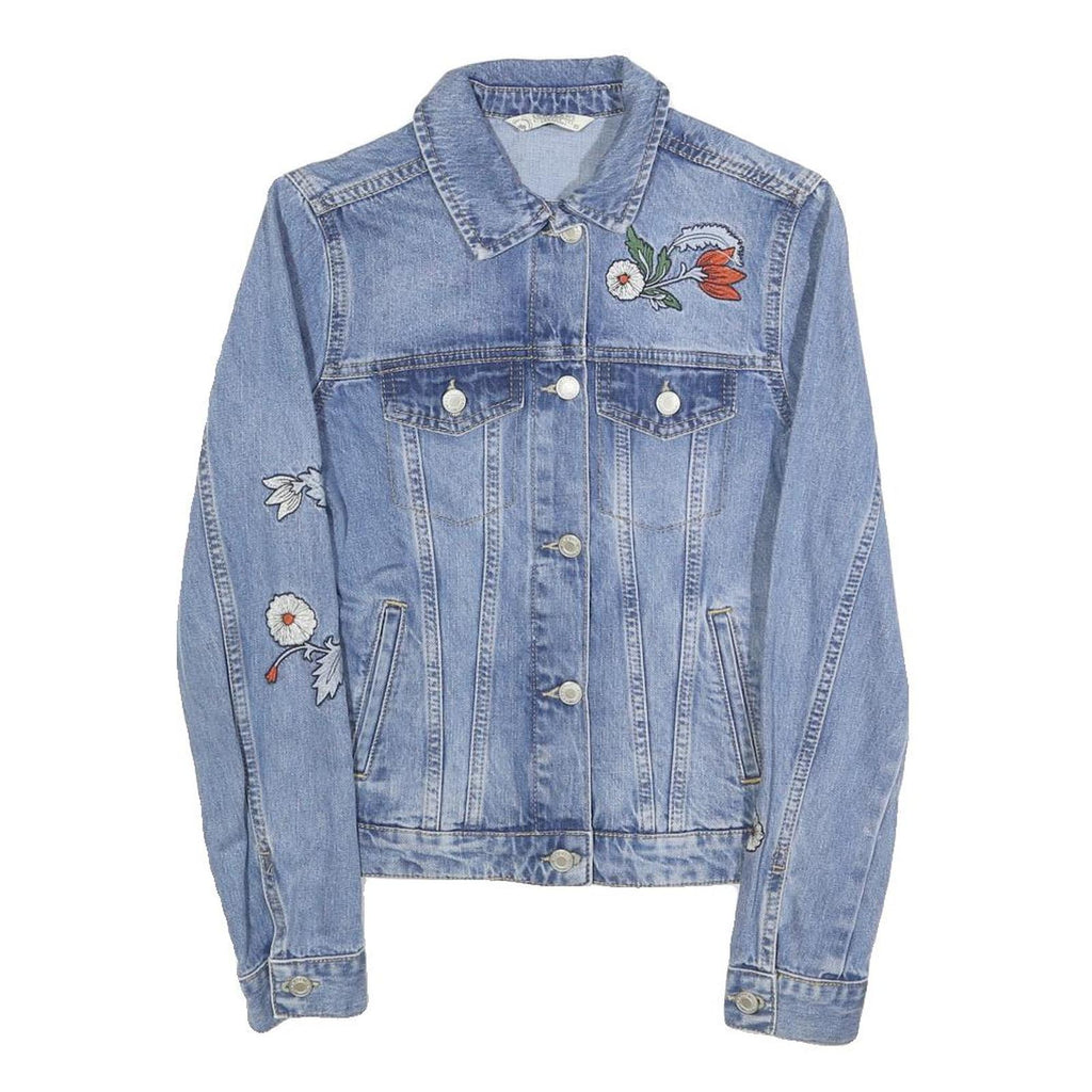 LCW JEANS Womens Blue Denim Embroidered Cotton Jacket XS Button Pattern Floral