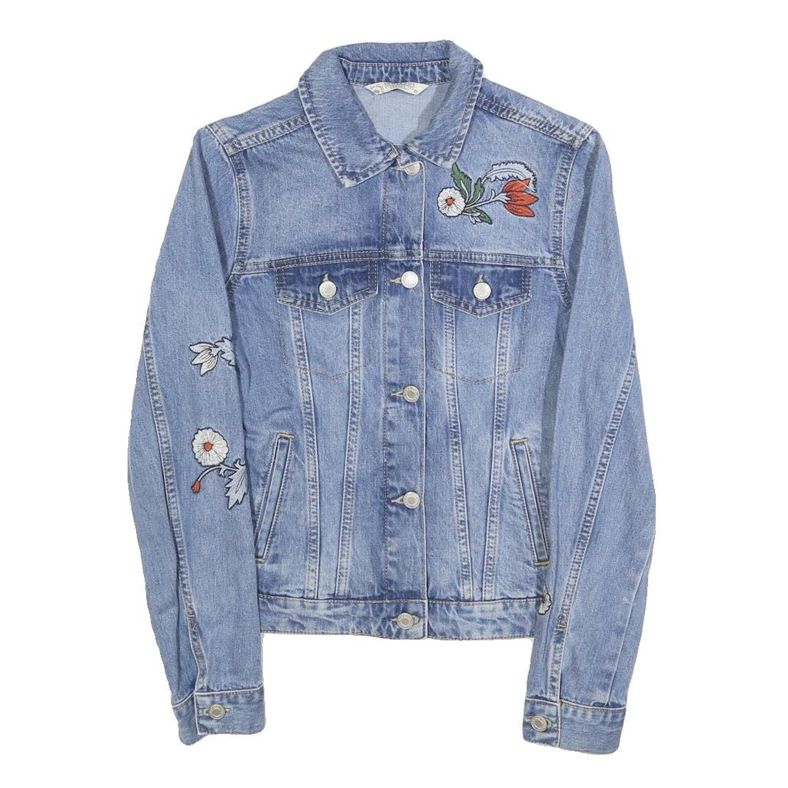 LCW JEANS Womens Blue Denim Embroidered Cotton Jacket XS Button Pattern Floral