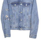 LCW JEANS Womens Blue Denim Embroidered Cotton Jacket XS Button Pattern Floral