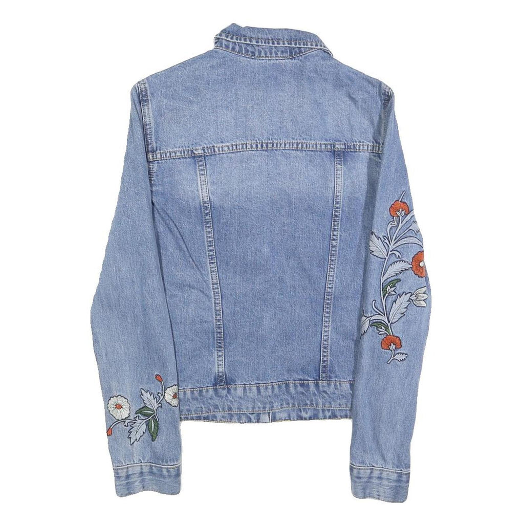 LCW JEANS Womens Blue Denim Embroidered Cotton Jacket XS Button Pattern Floral